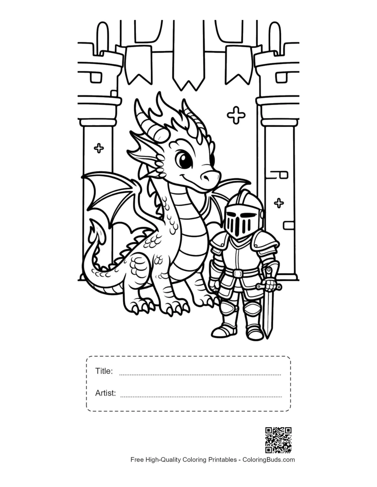 Cute fire dragon printable with title artist box for kids