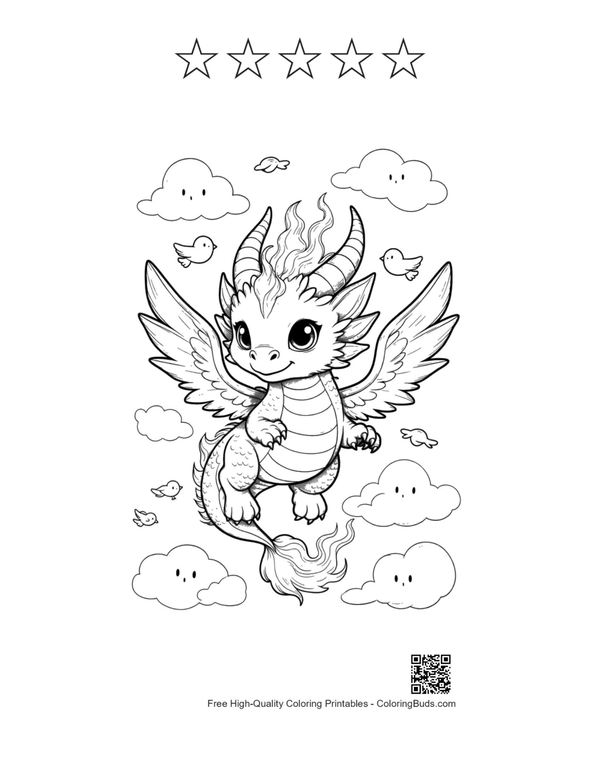 Cute dragon butterfly printable with 5 stars outline
