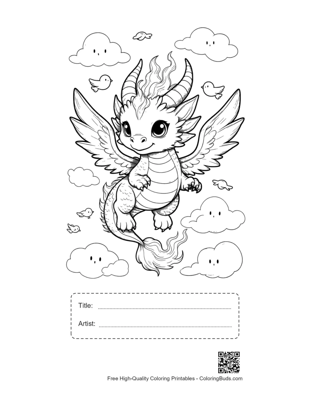 Cute fire dragon butterfly printable with title box