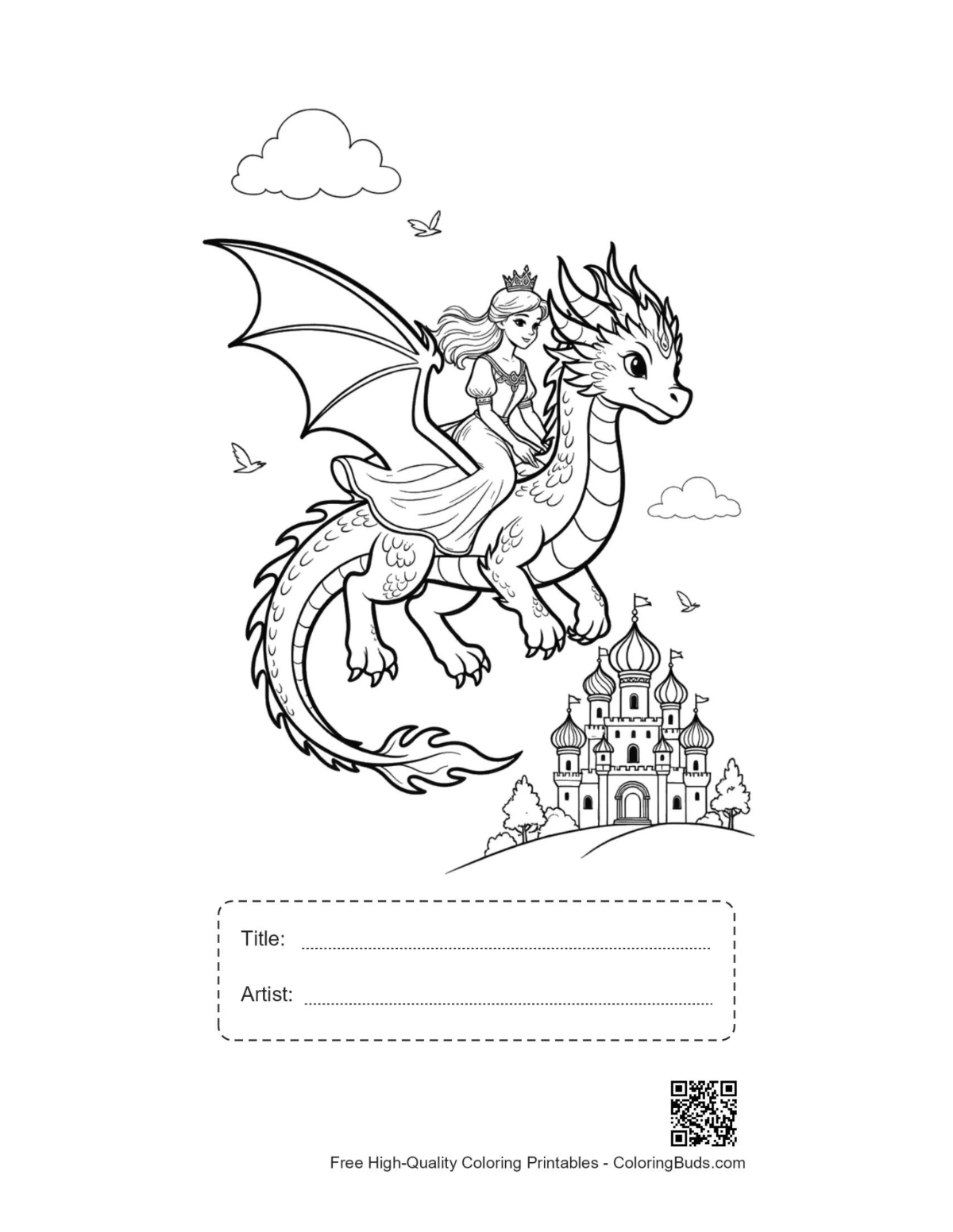 Cute fire dragon printable with title artist box