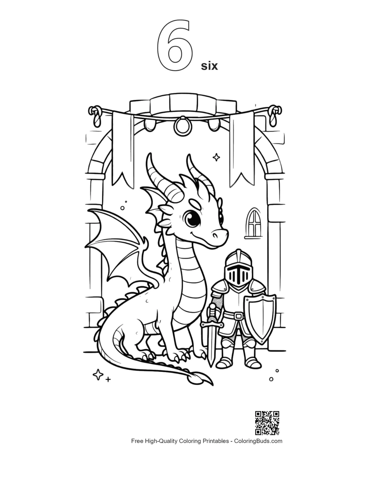 Fire dragon knight outline printable numbered 6
