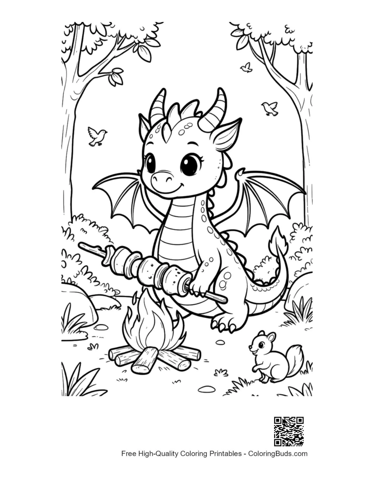 Cute fire dragon coloring page printable