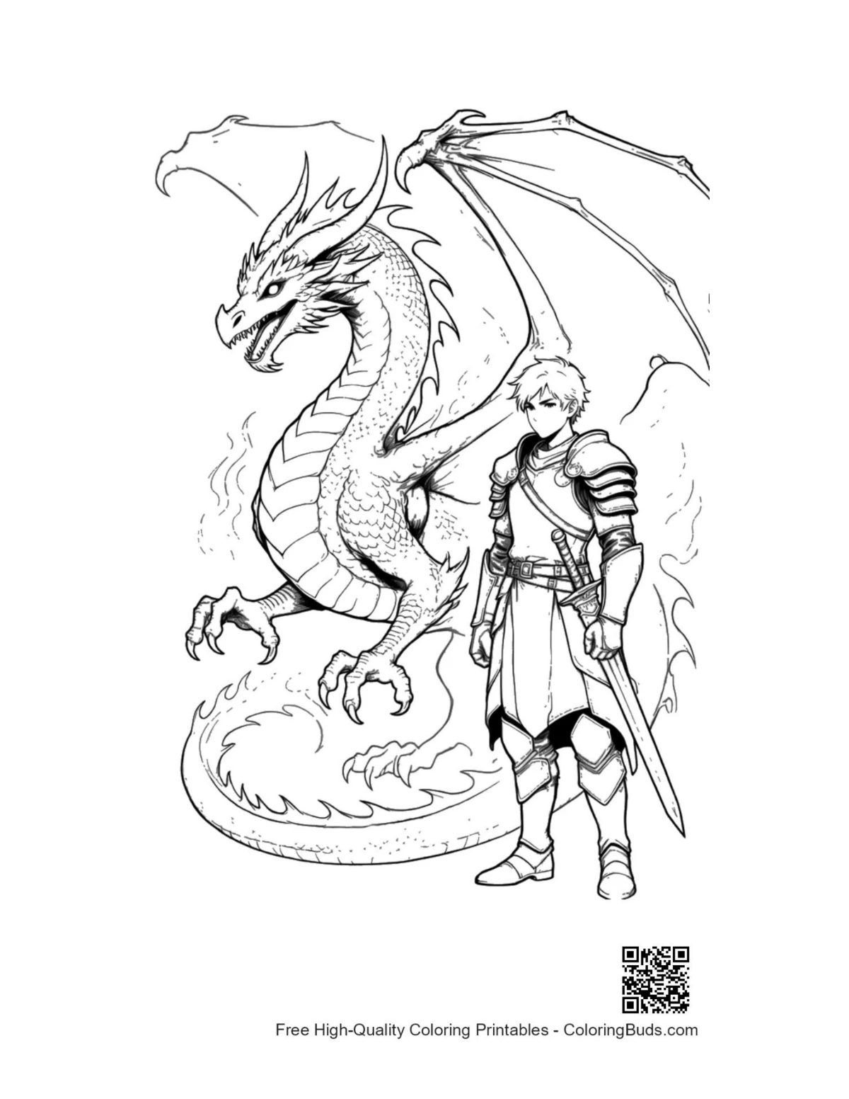 Fire dragon vs armored knight sketch outline
