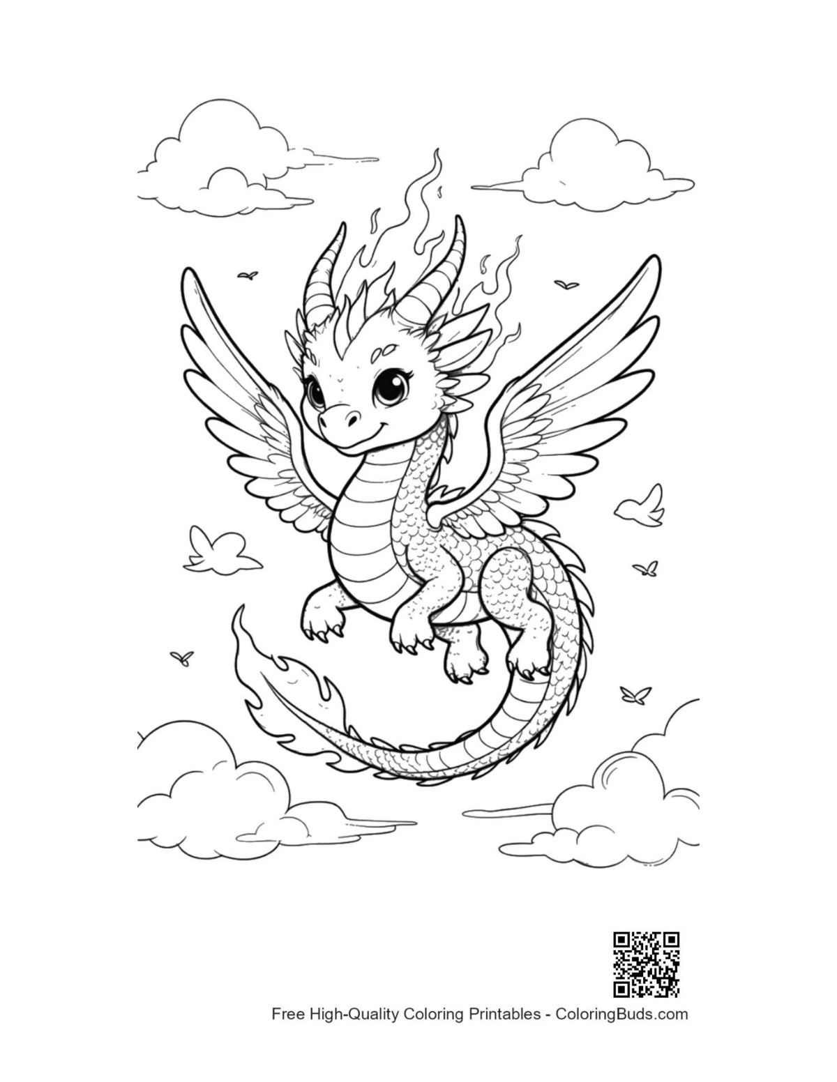 Printable fire dragon coloring sheet outline