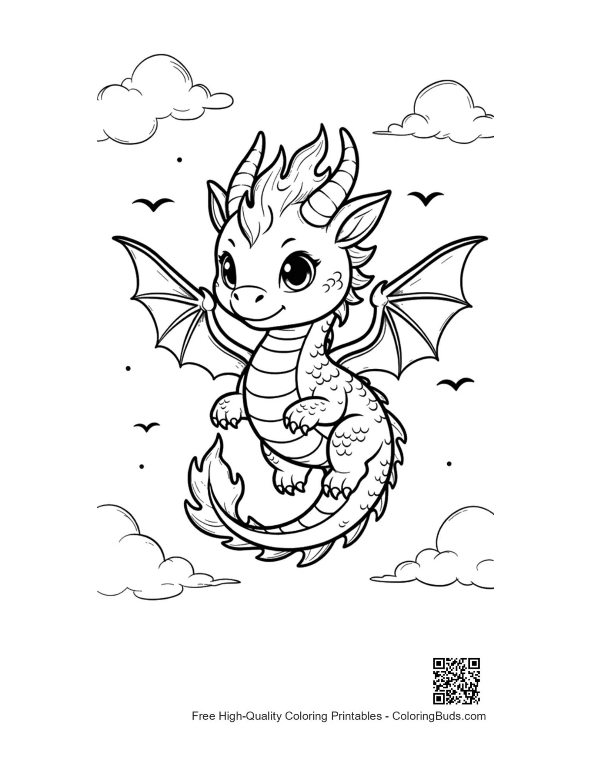Fire dragon printable coloring page