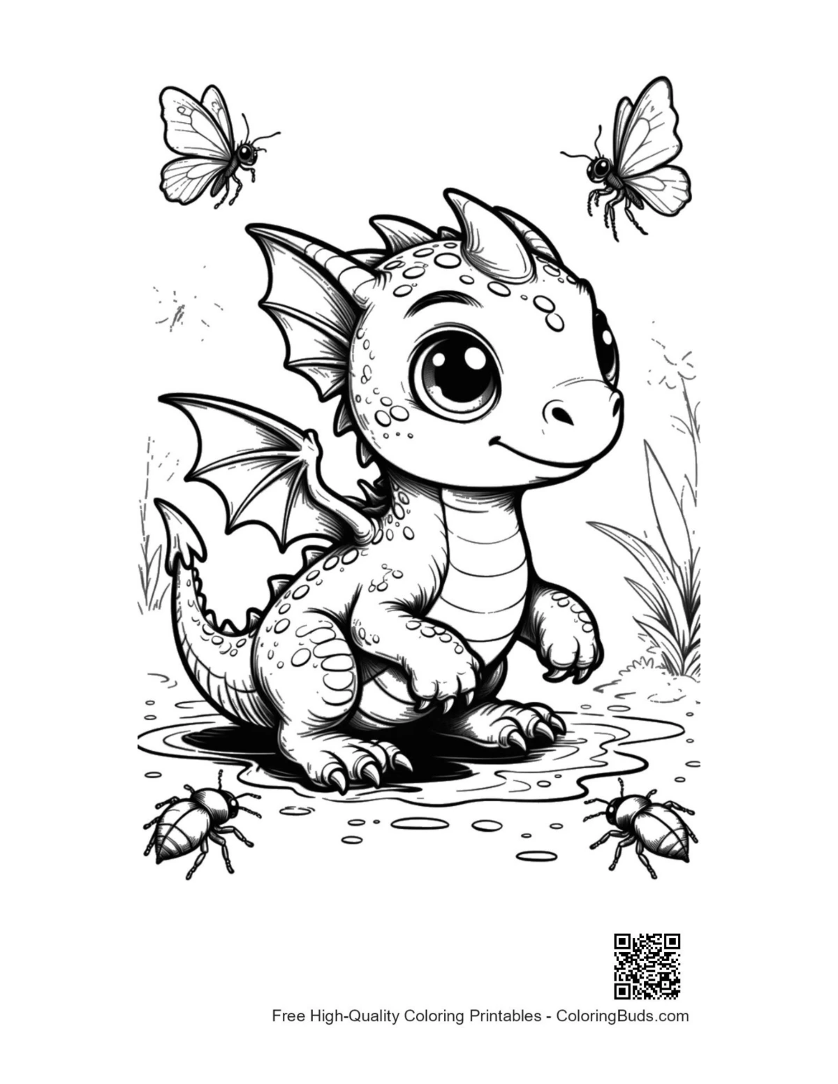 Free printable Baby Dragon coloring page