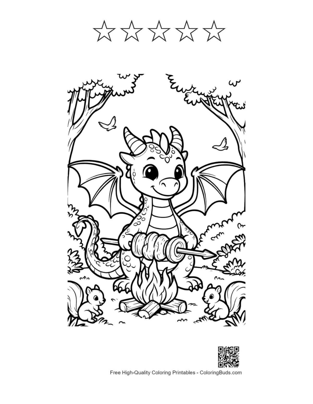 Fire dragon with 5 star outlines printable