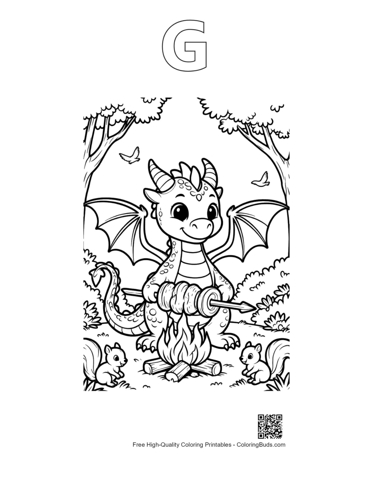 Fire dragon outline shaped like alphabet letter G