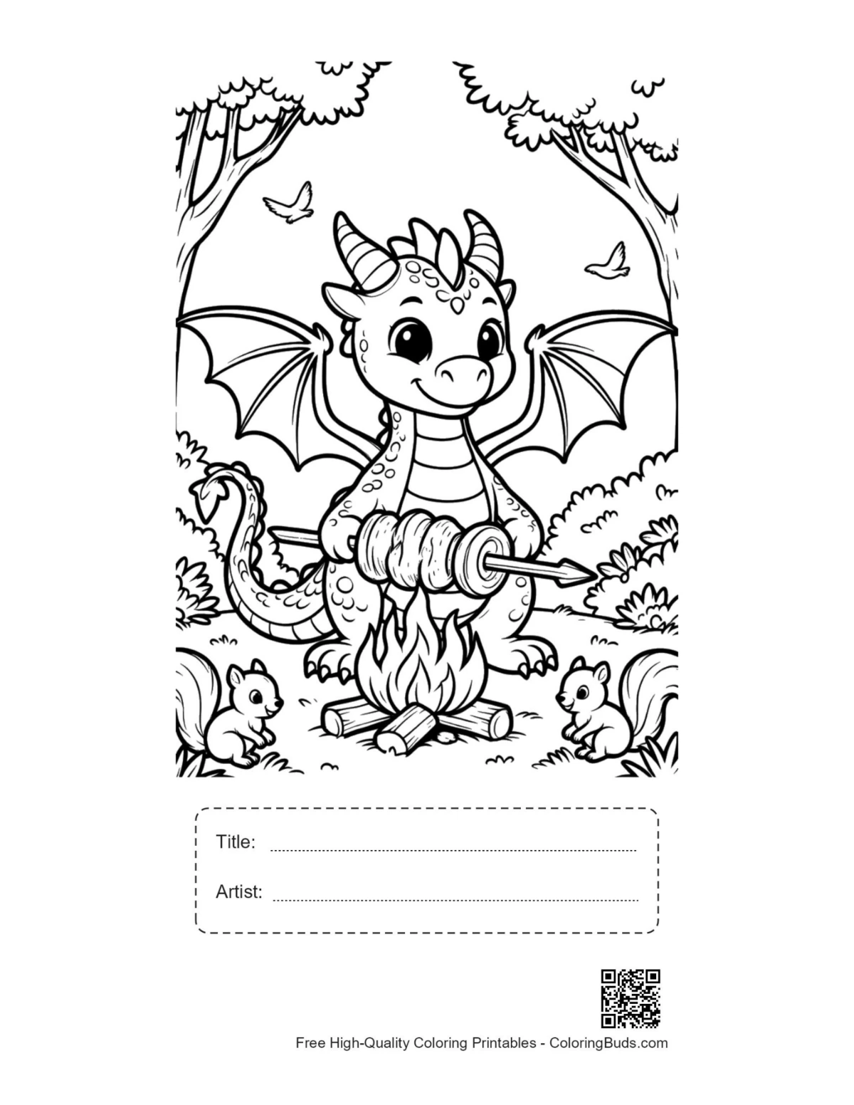 Fire dragon printable with title and artist box