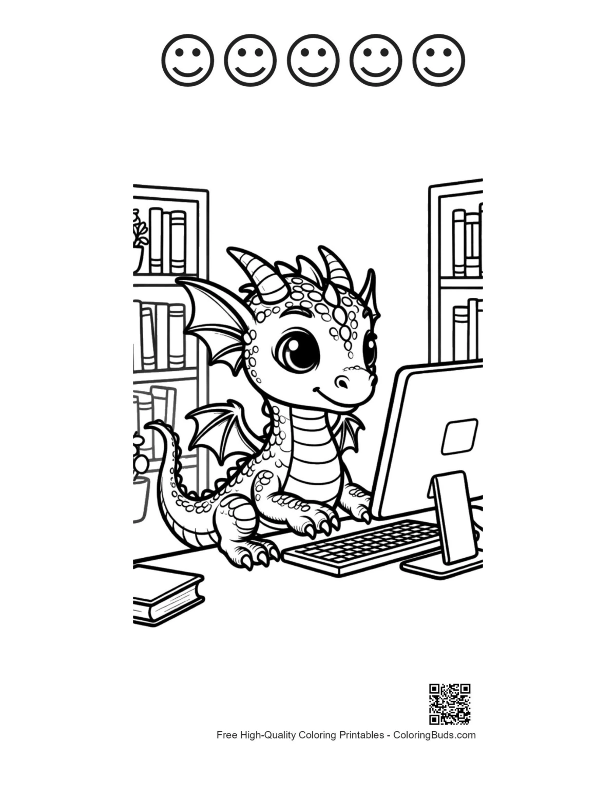 Baby Dragon PC printable with 5 happy faces