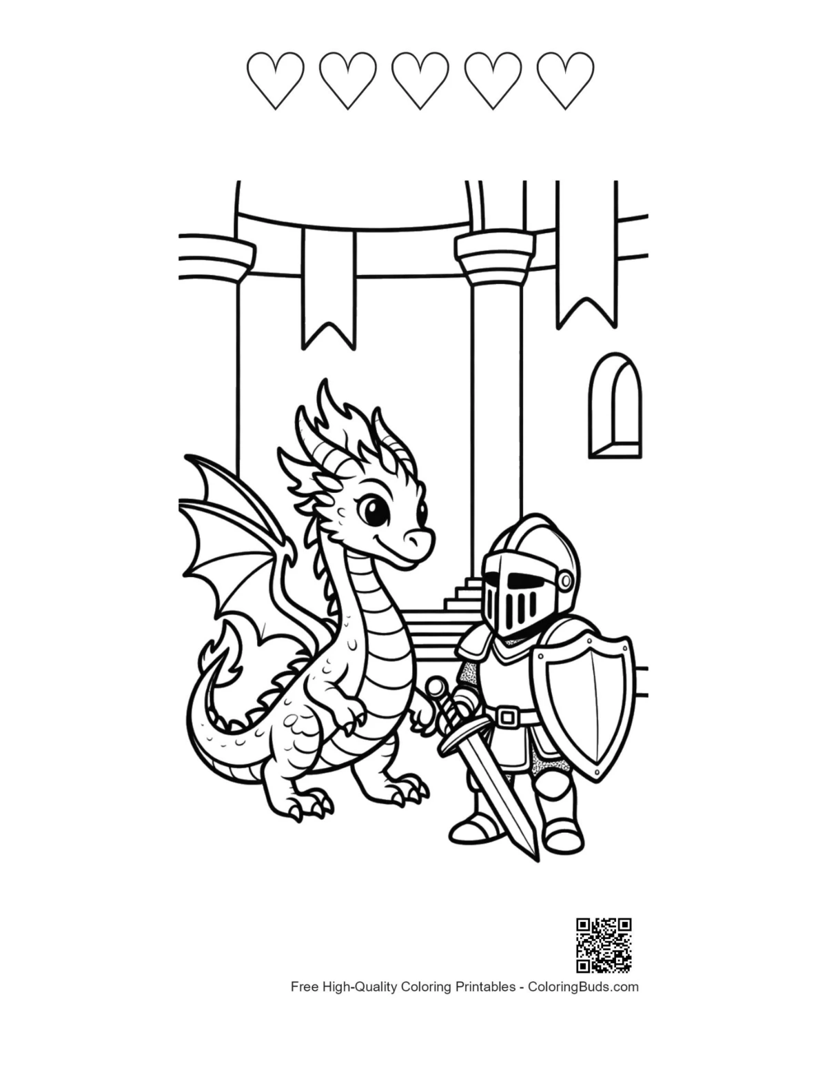 Dragon knight friend printable with 5 heart outlines page