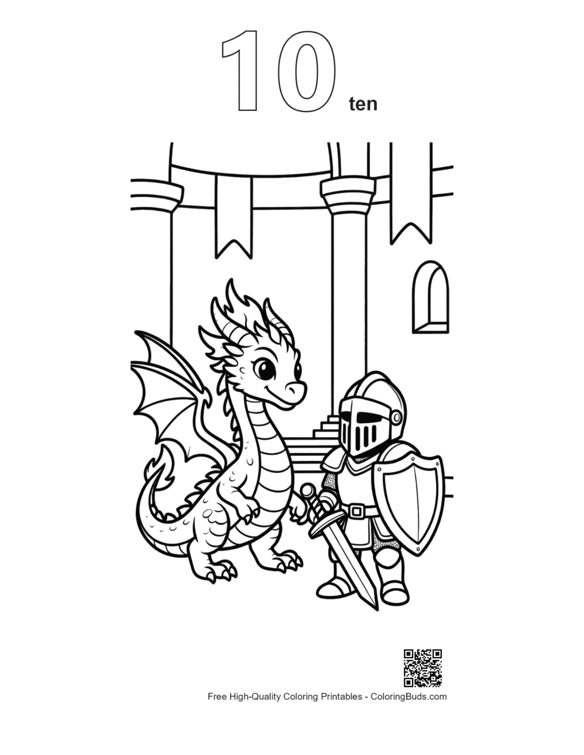 Little dragon knight printable outline number 10 coloring sheet