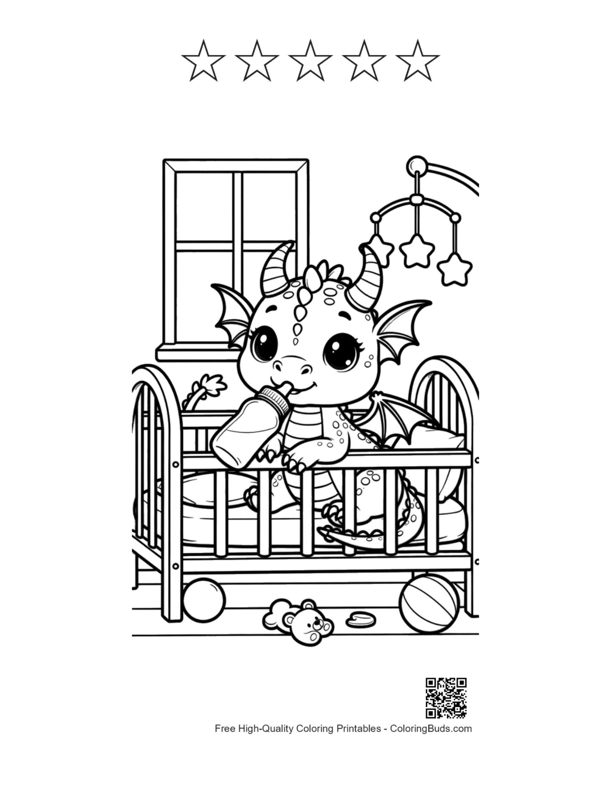 Baby dragon nursery printable with 5 happy face outlines