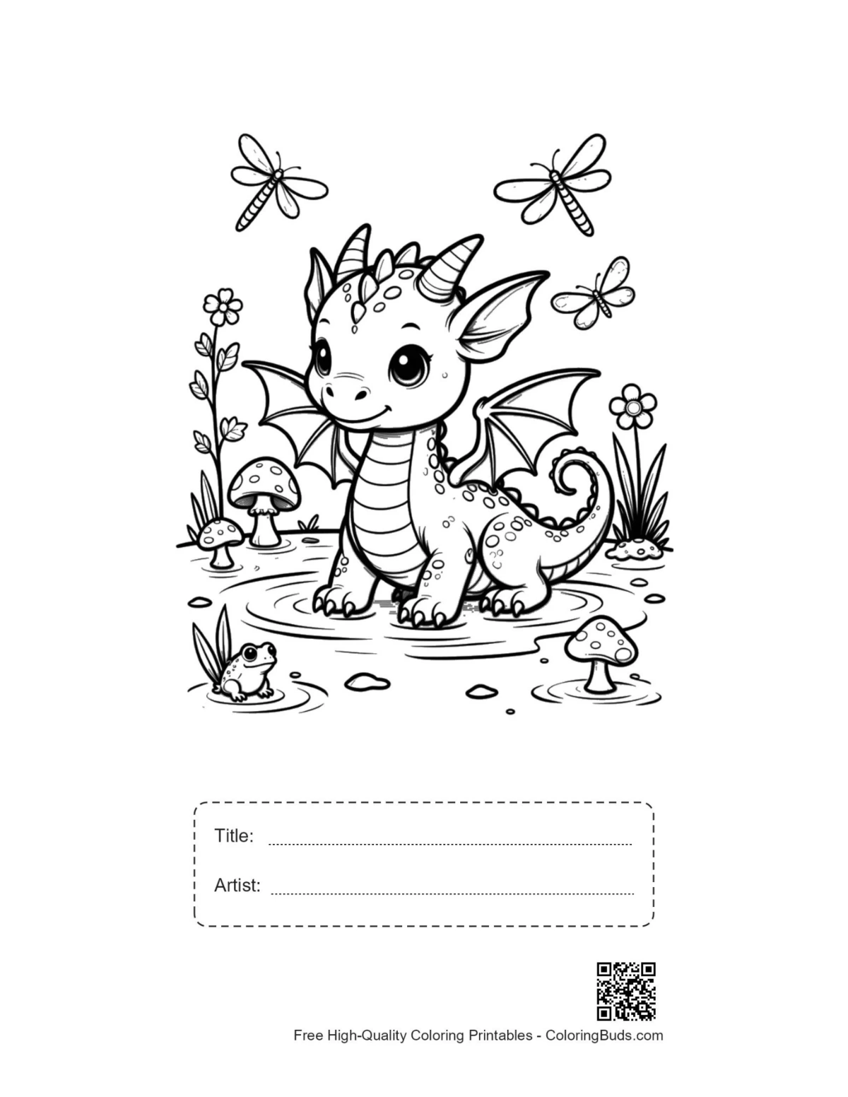 Baby dragon butterfly printable with title artist box