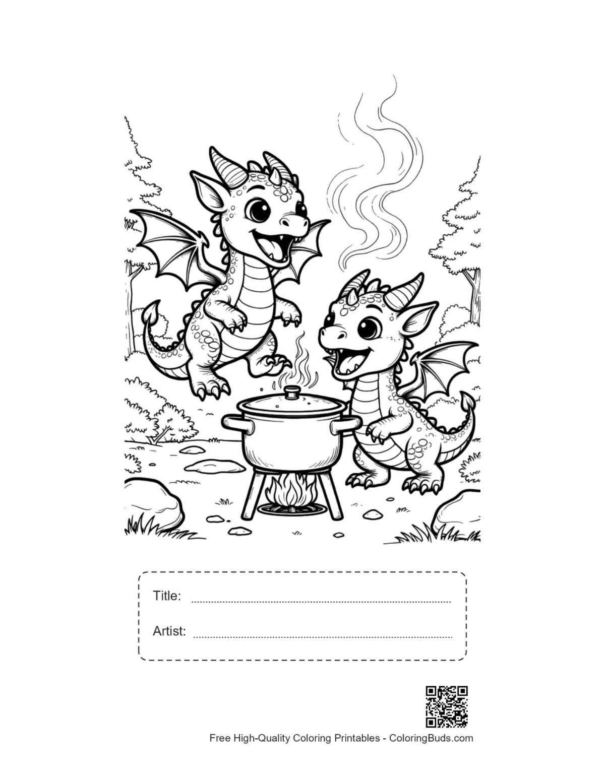 Playful dragons printable with title artist box