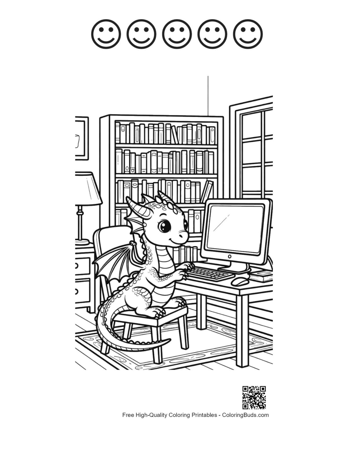 Baby dragon computer games with 5 happy faces printable