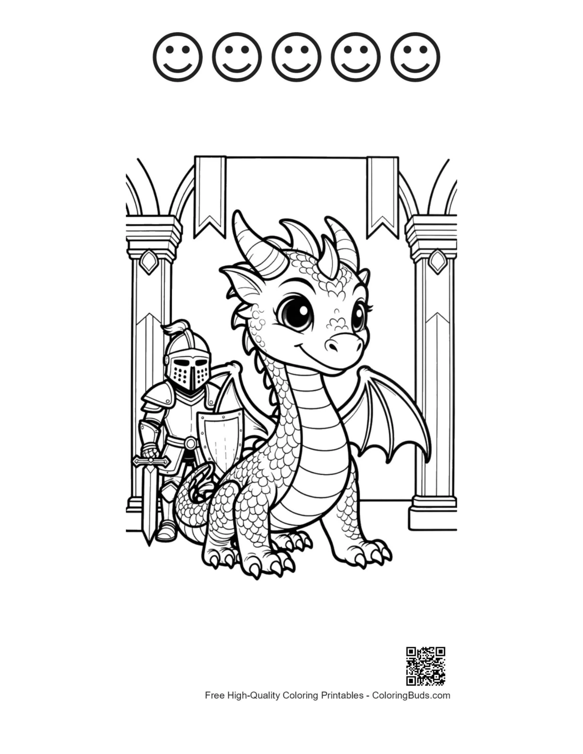 Fire dragon knight printable with 5 happy faces