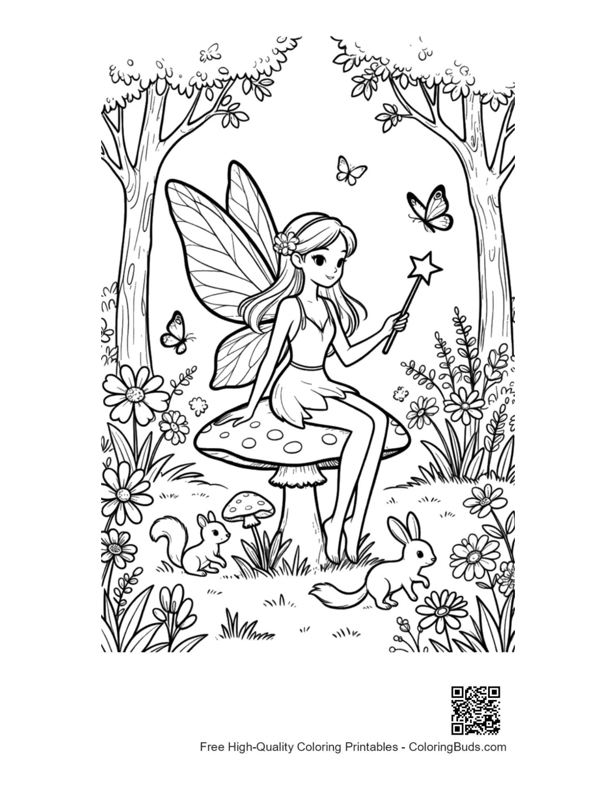 Cute garden fairy coloring printable
