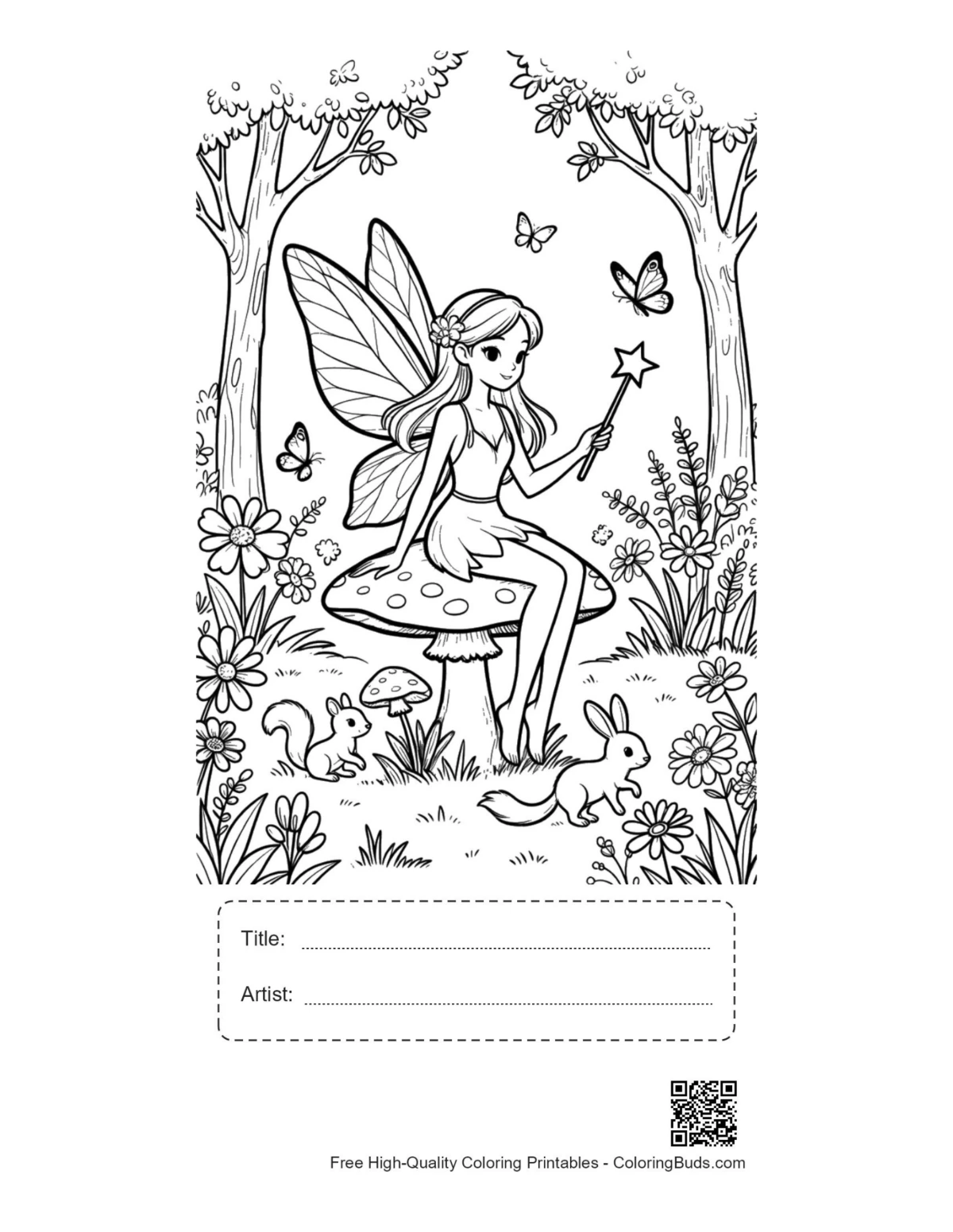 Cute garden fairy printable with title box