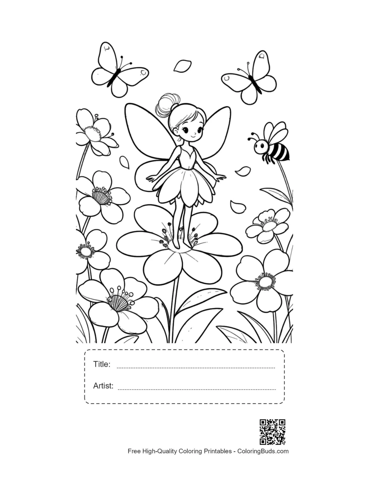 Garden fairy printable sheet with title box