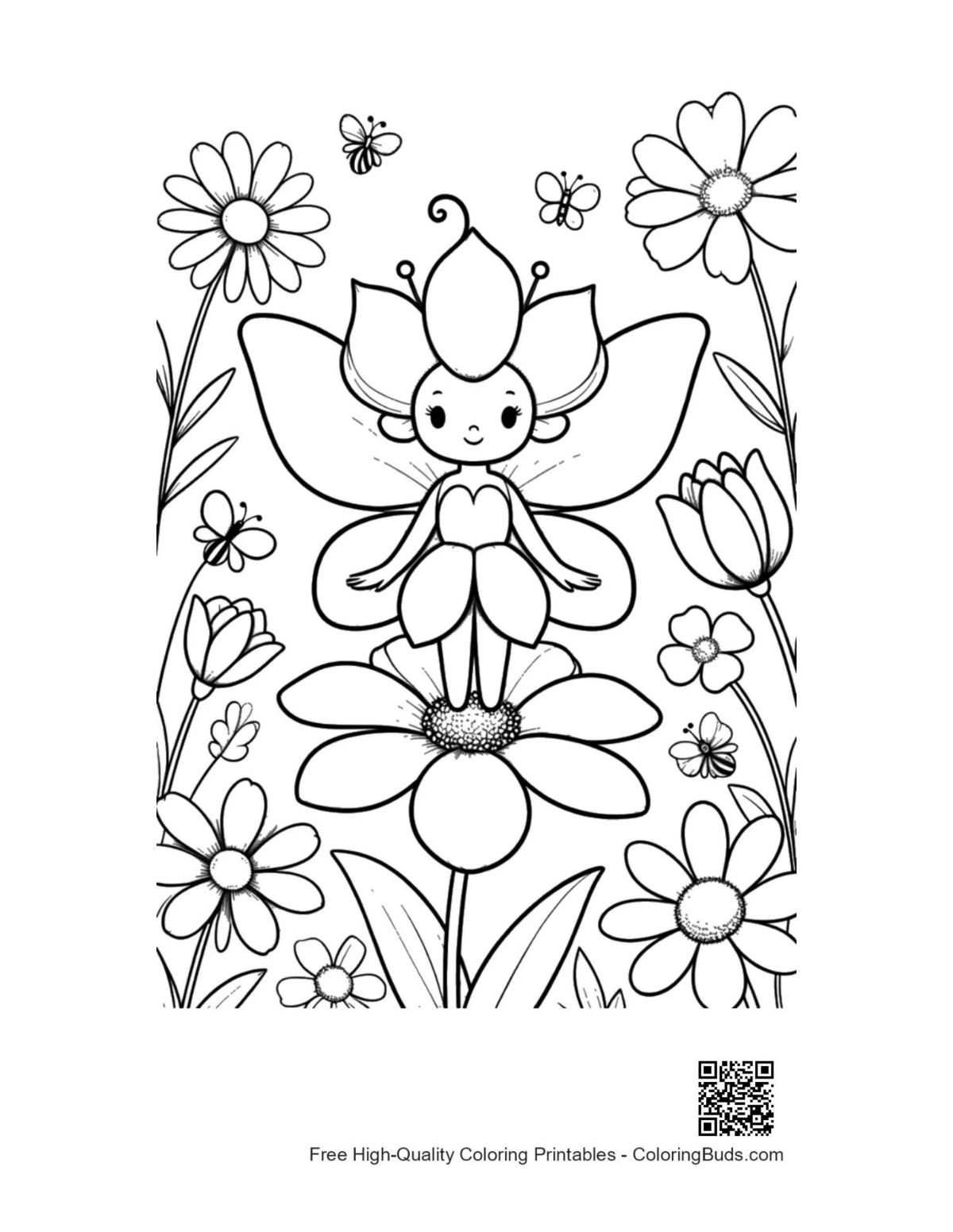 Free printable cute Garden Fairy coloring page for kids