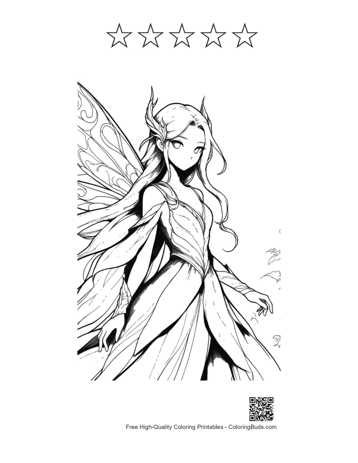 Gartenfee-Vorlage zum Ausdrucken mit 5 Sternenumrissen