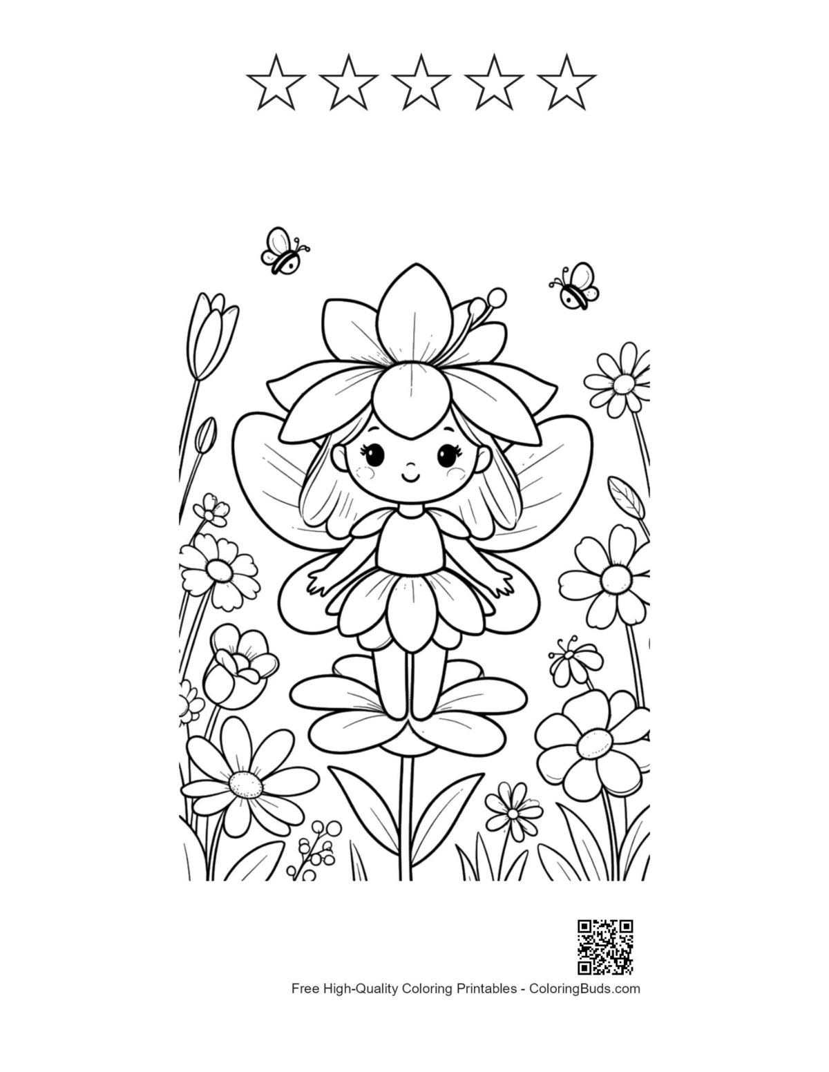 Fairy girl with star outlines printable