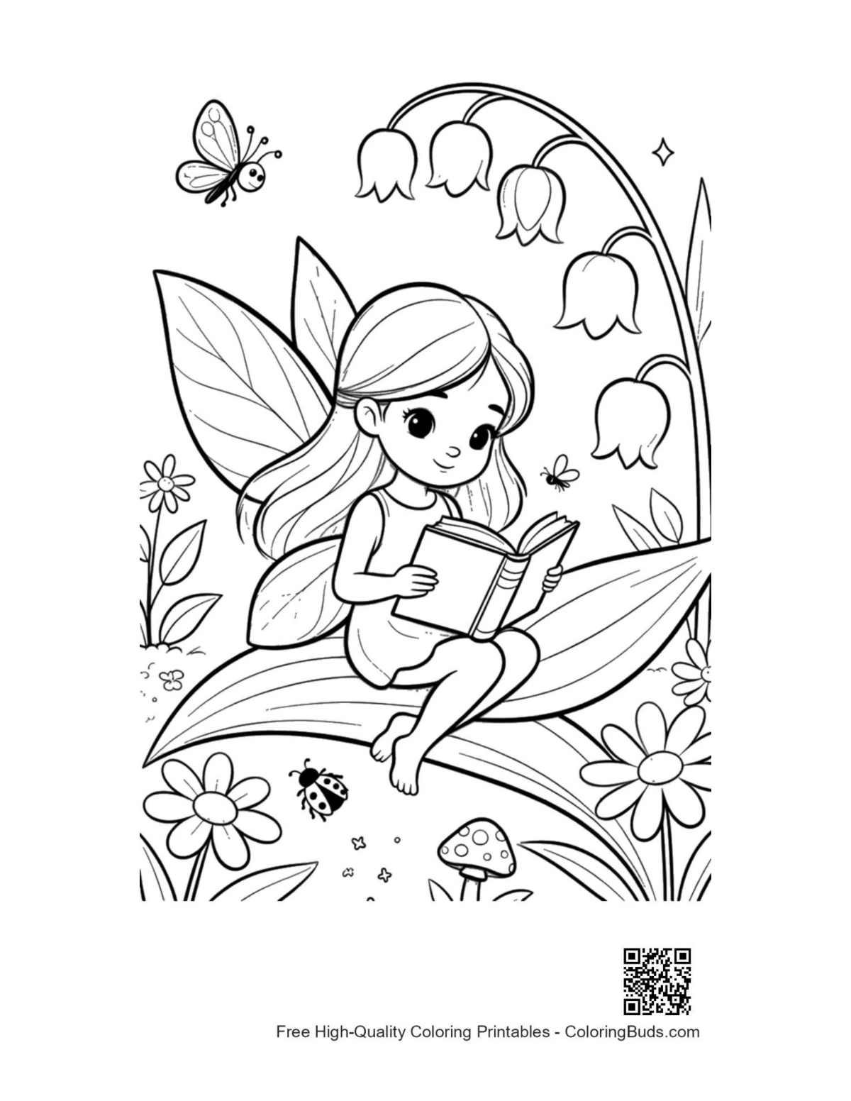 Magical free garden fairy printable coloring page