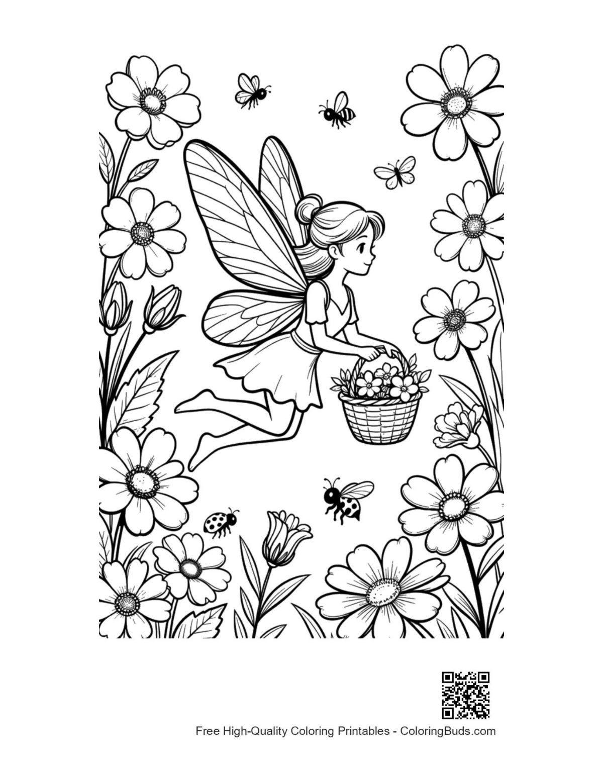 Free garden fairy printable coloring page