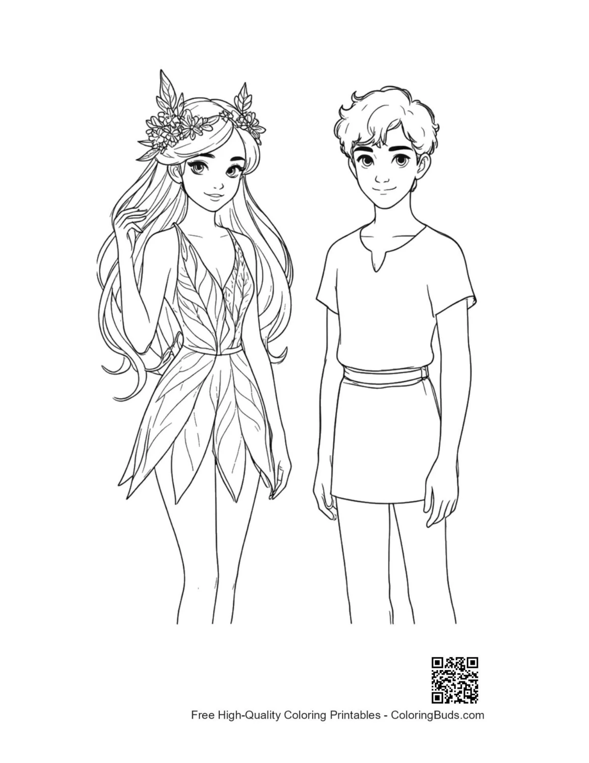 Garden Fairy and Elf Boy coloring page