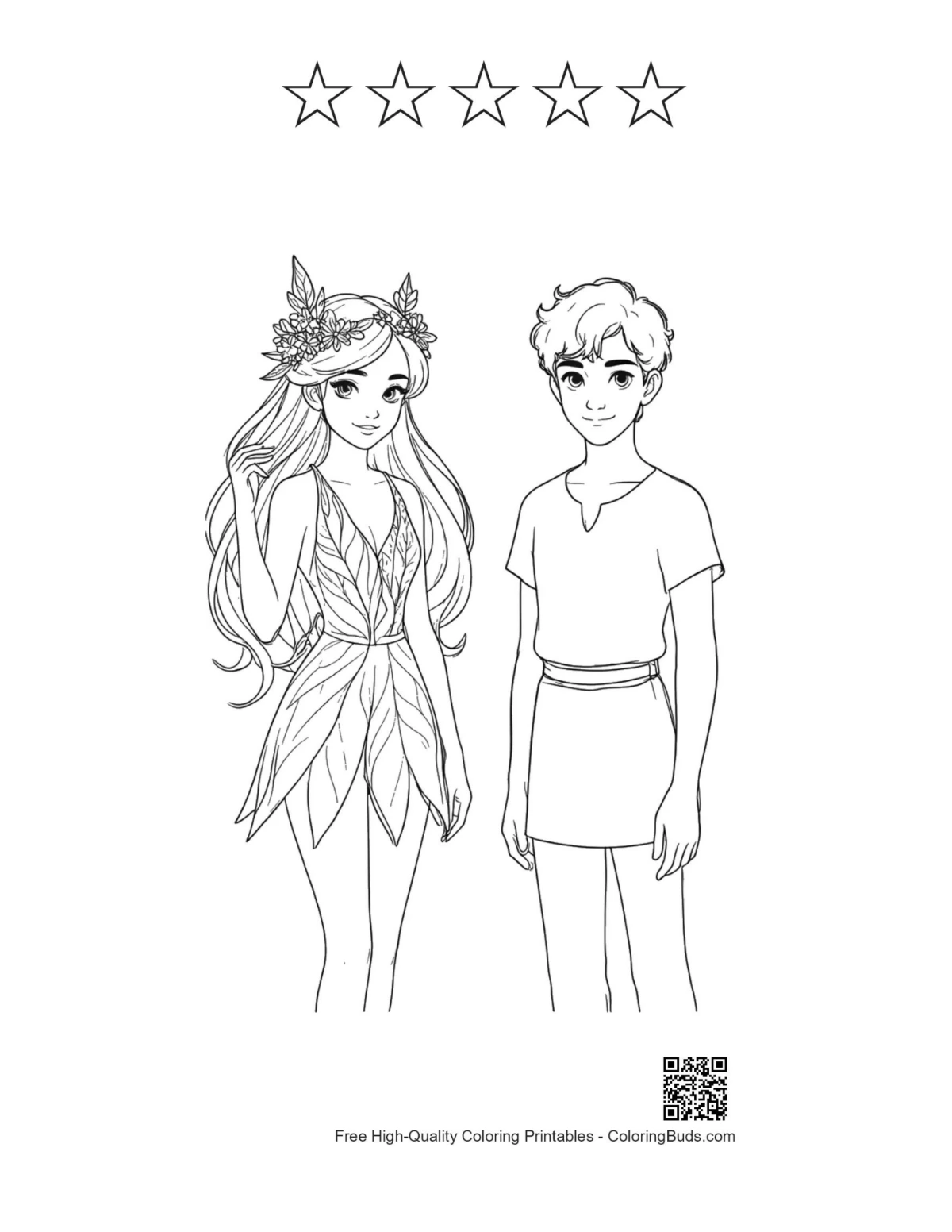 Garden Fairy Elf Boy printable with 5 stars