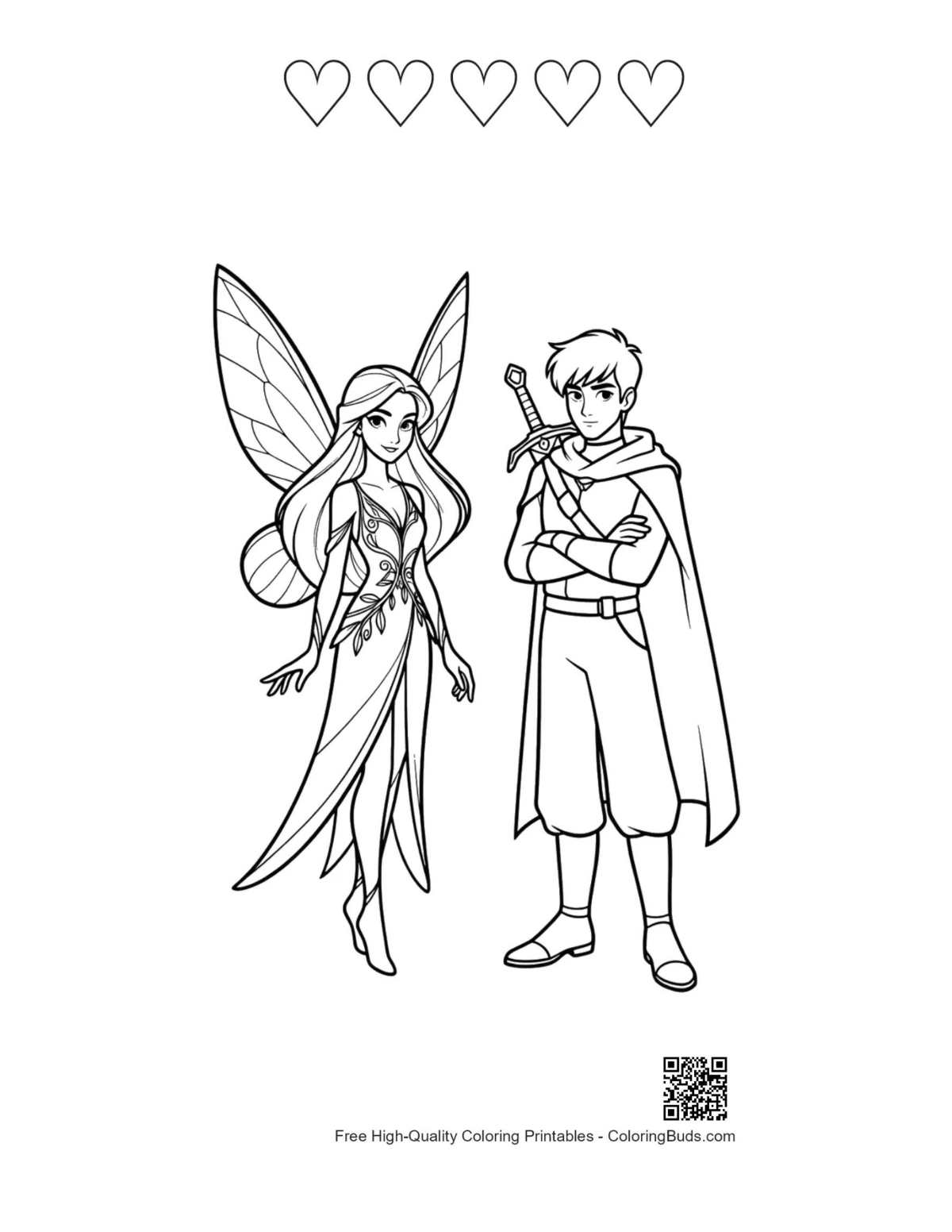 Garden fairy knight printable heart outlines