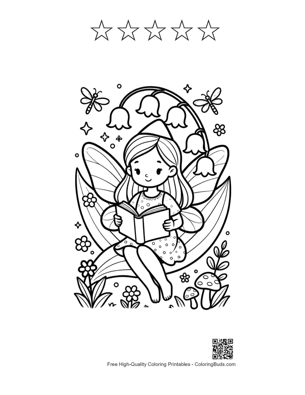 Garden fairy printable 5 star outlines