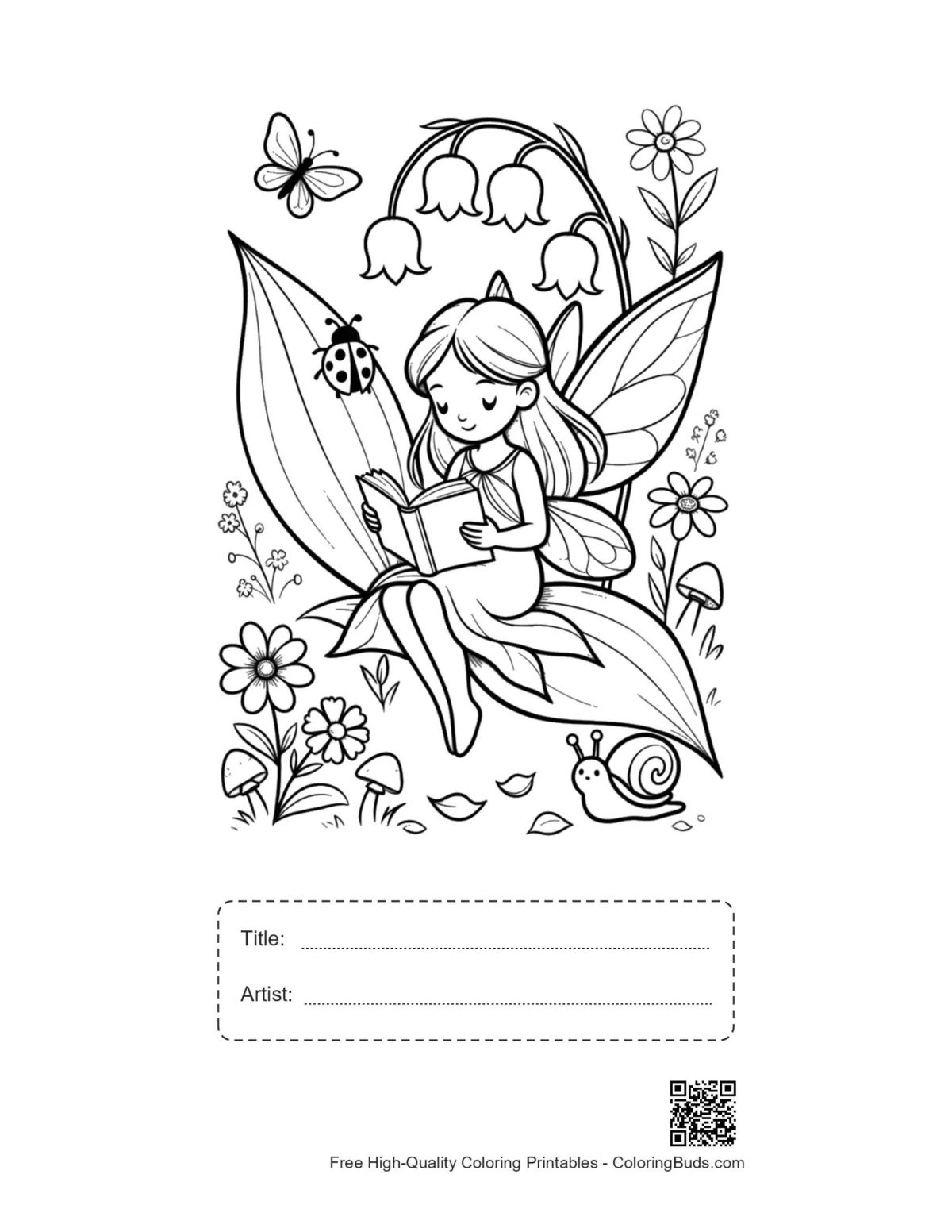 Garden fairy printable with title and artist box