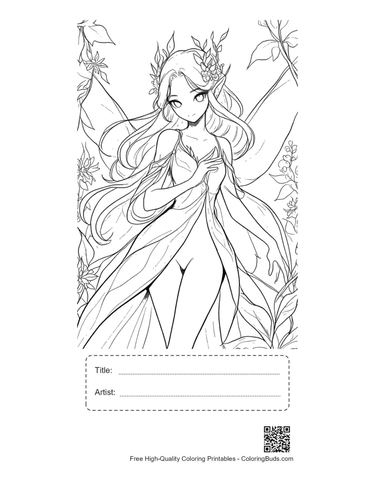 Printable Garden Fairy with title and artist box