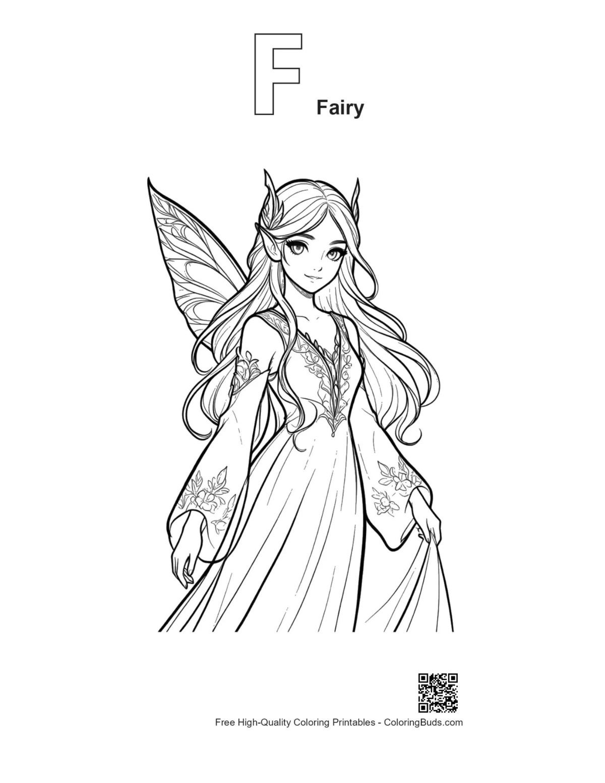 Garden Fairy outline with F alphabet design