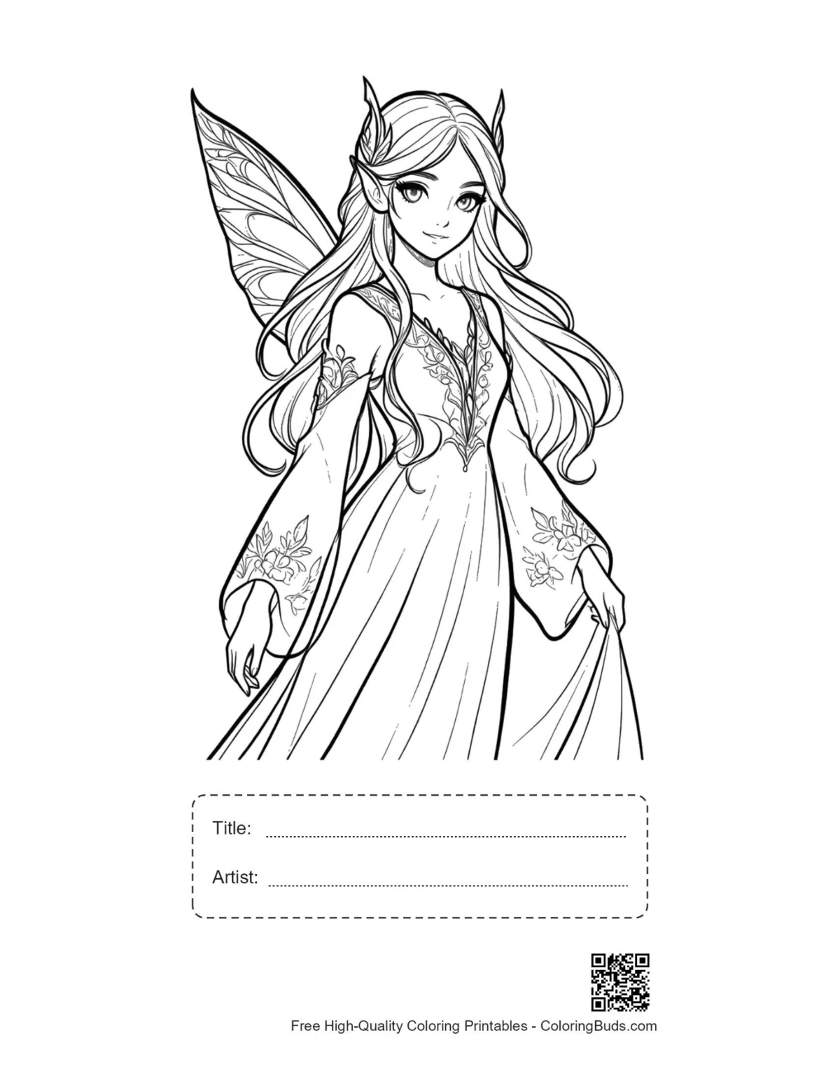Printable Garden Fairy sheet with title box