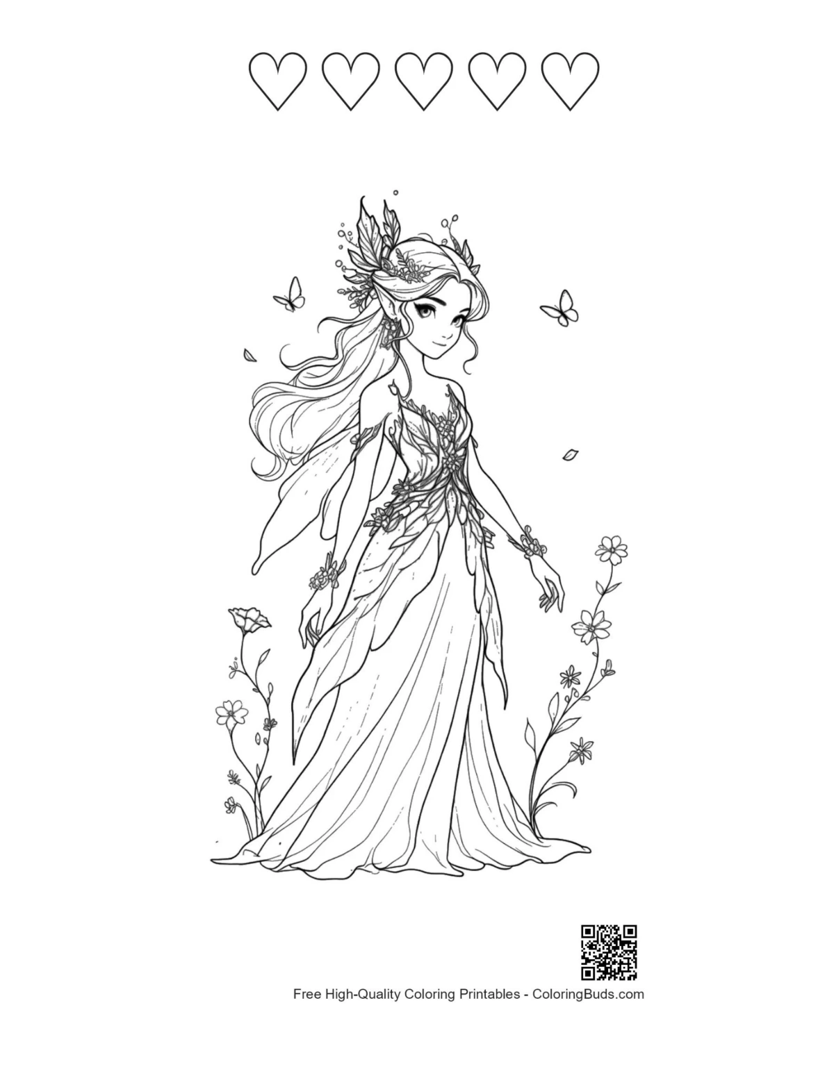 Garden fairy printable 5 heart outlines