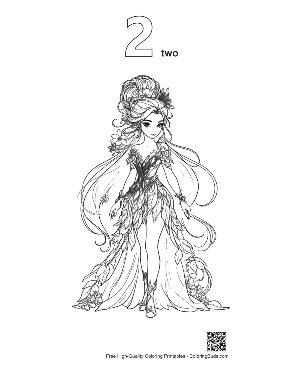 Garden fairy leafy gown outline printable #2