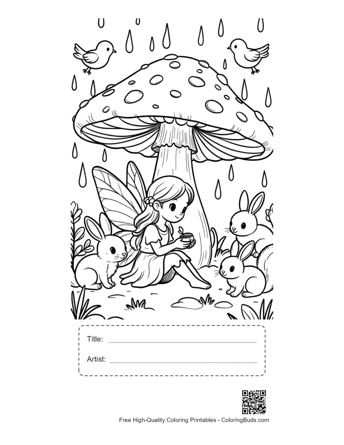 Garden Fairy printable sheet with title and artist box
