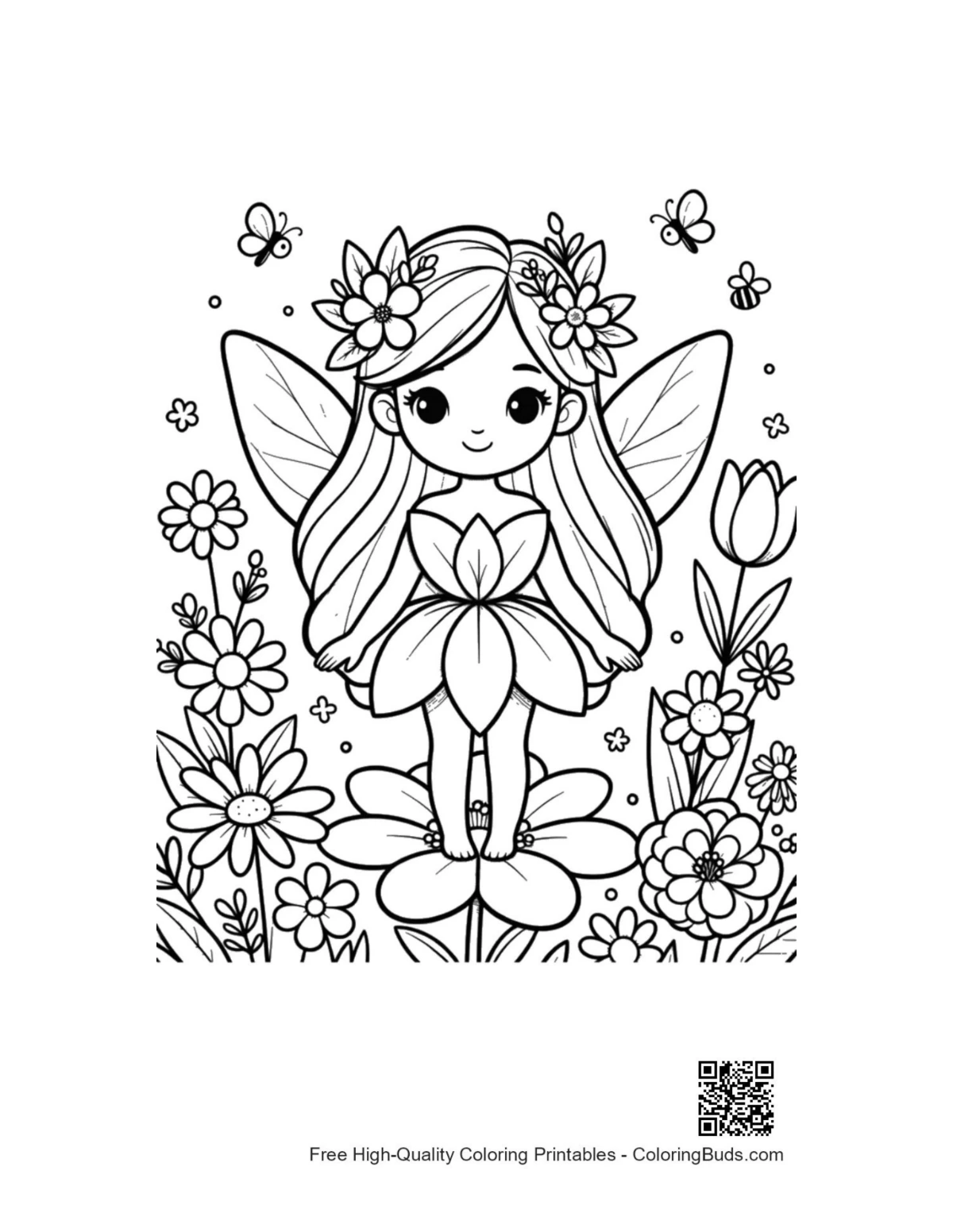Lovely spring fairy near sunflower Garden Fairy printable