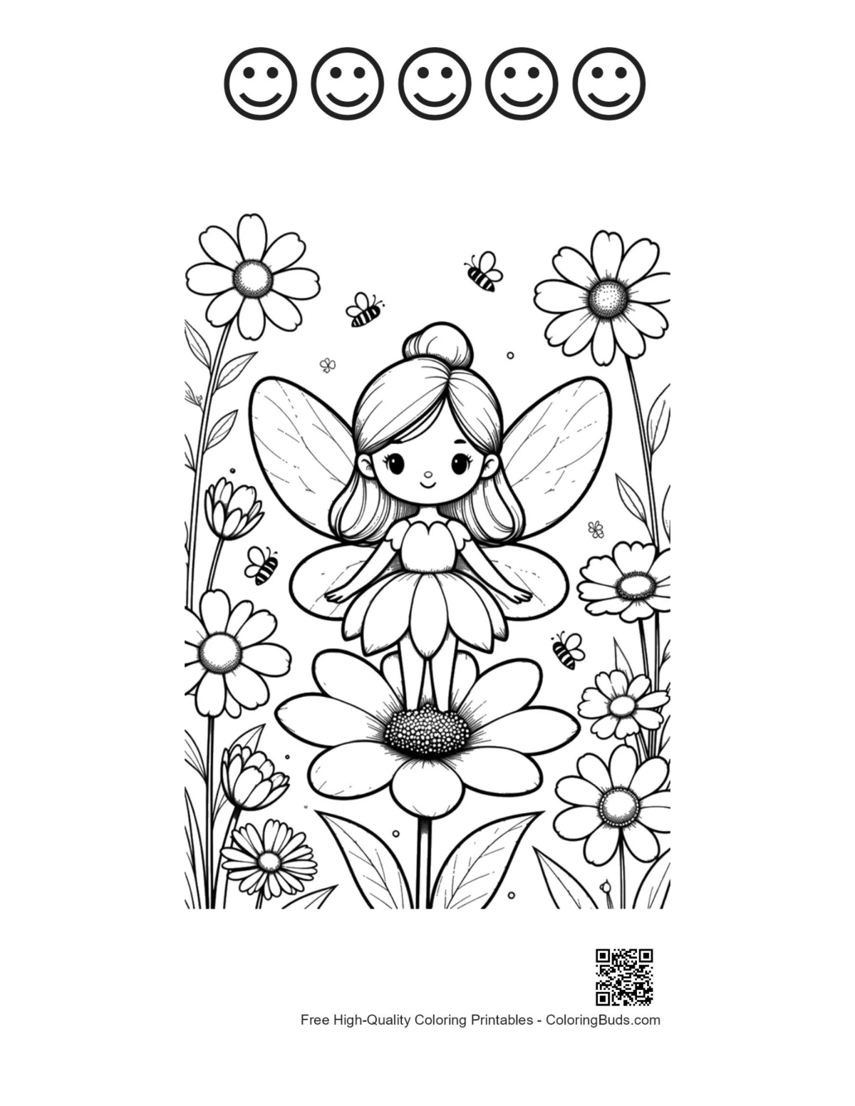 Sweet sprite printable 5 happy faces outline