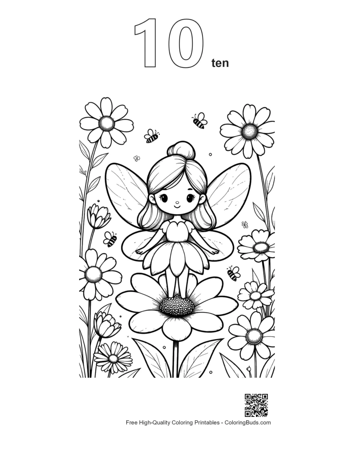 Garden sprite petals printable outline number 10