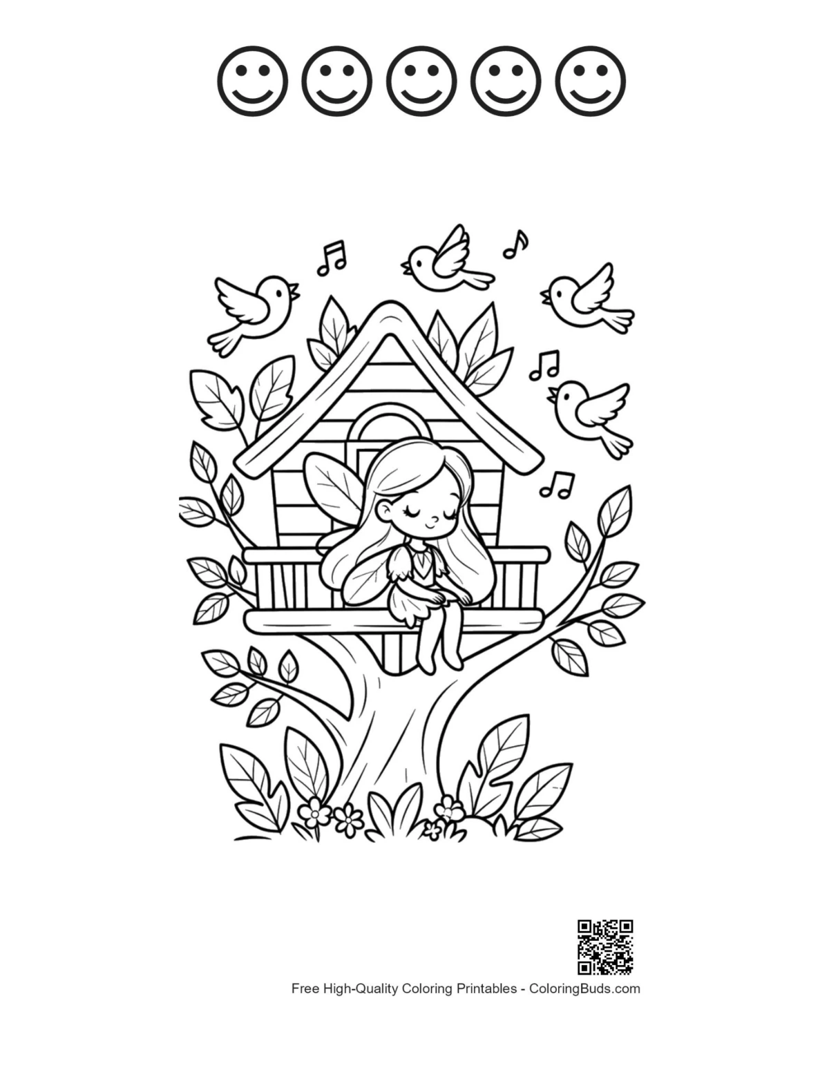 Garden fairy printable with 5 happy faces