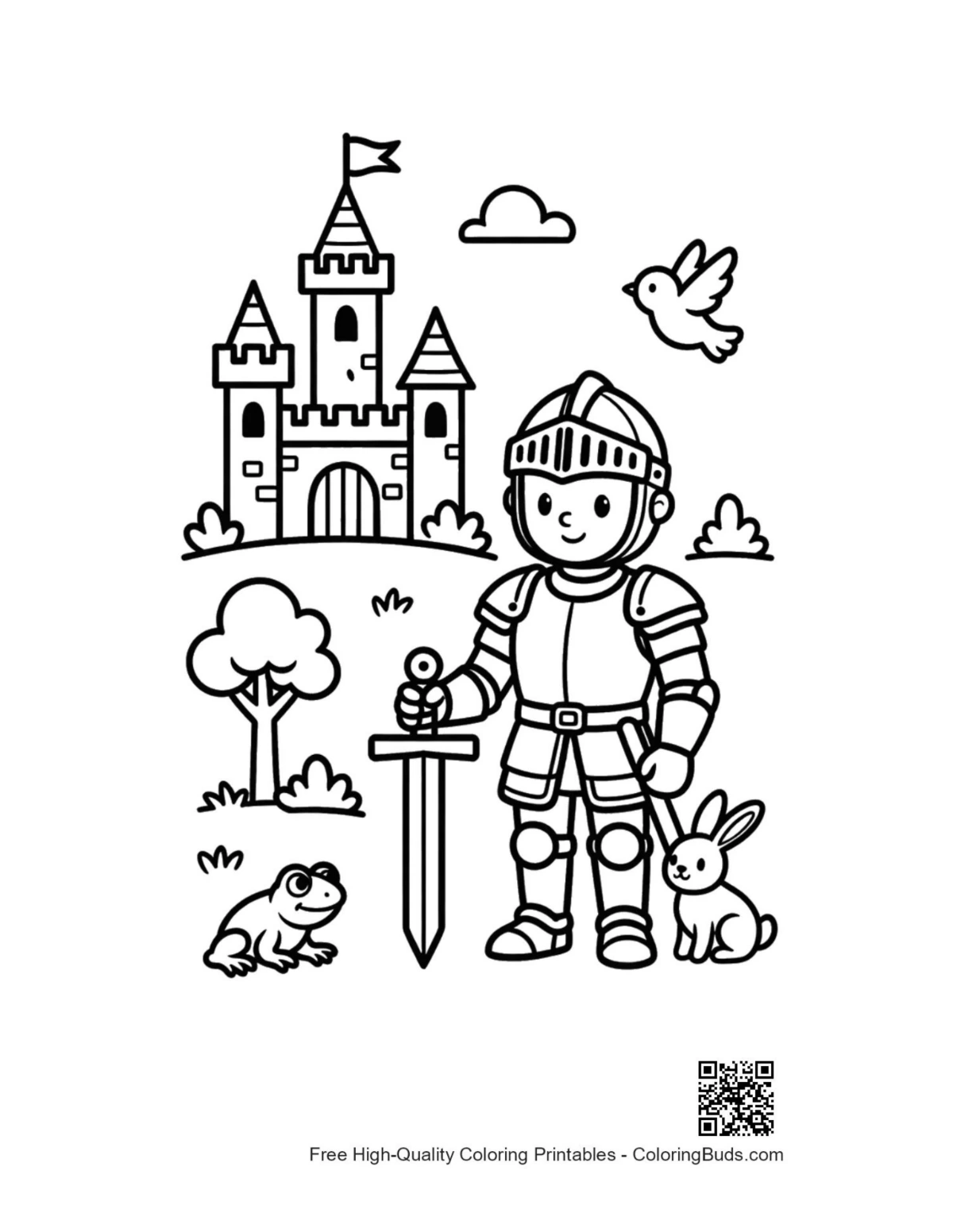 Adorable knight hero shield castle printable coloring