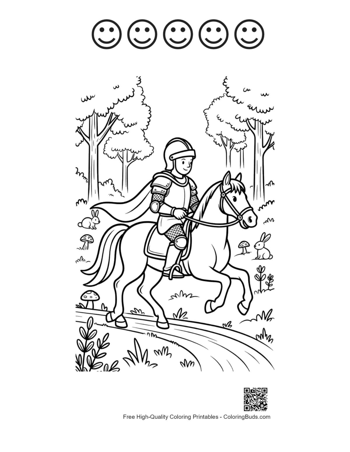 Brave knight stallion forest 5 happy face outline printable