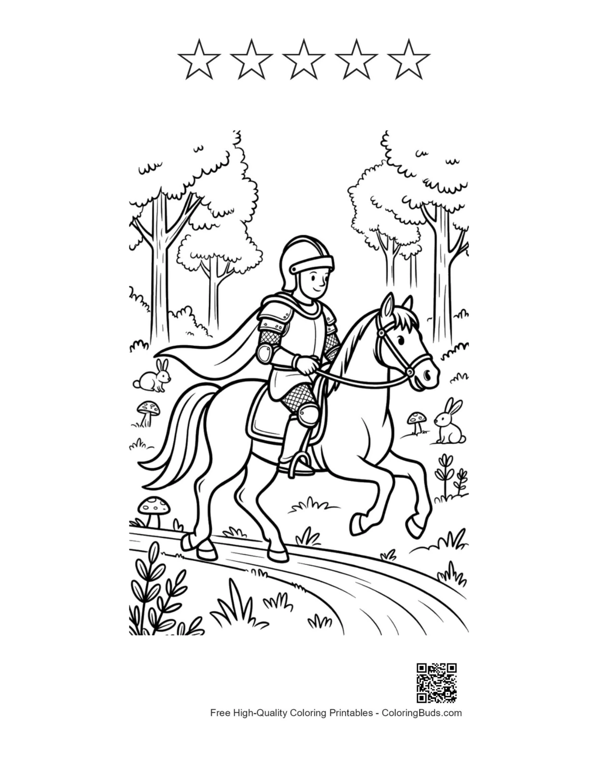 Brave knight stallion forest 5 star outline printable