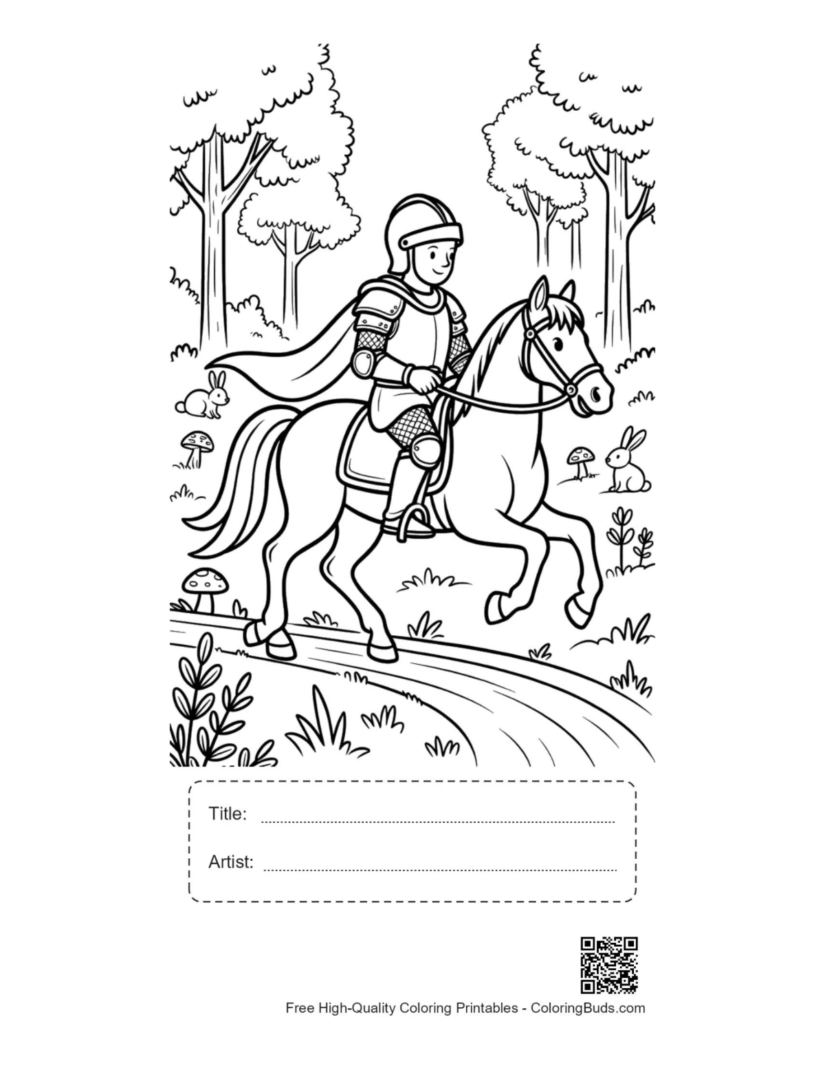 Brave knight stallion forest printable with title artist box