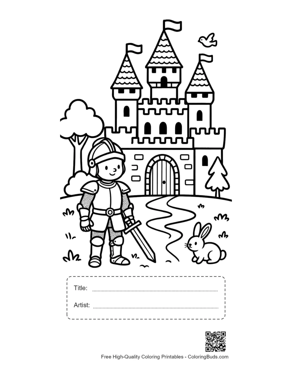 Cute knight castle gates printable with title box
