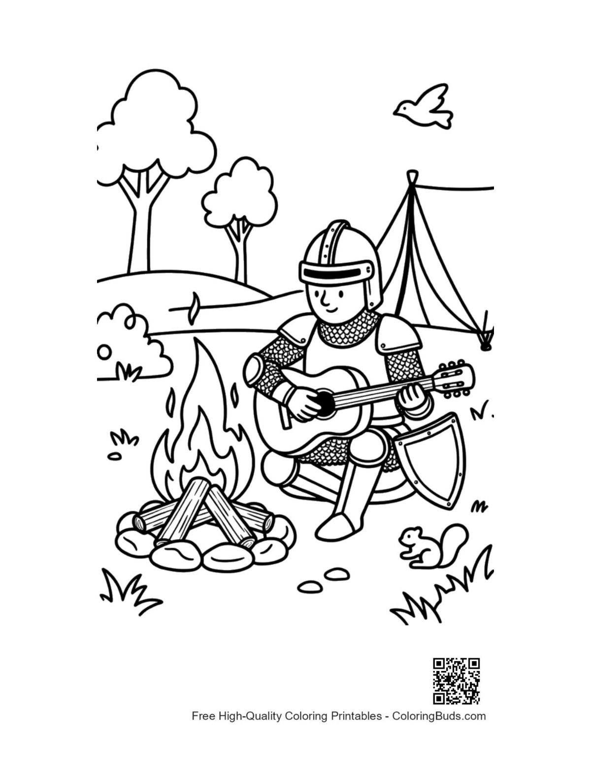 Cute medieval knight printable coloring page